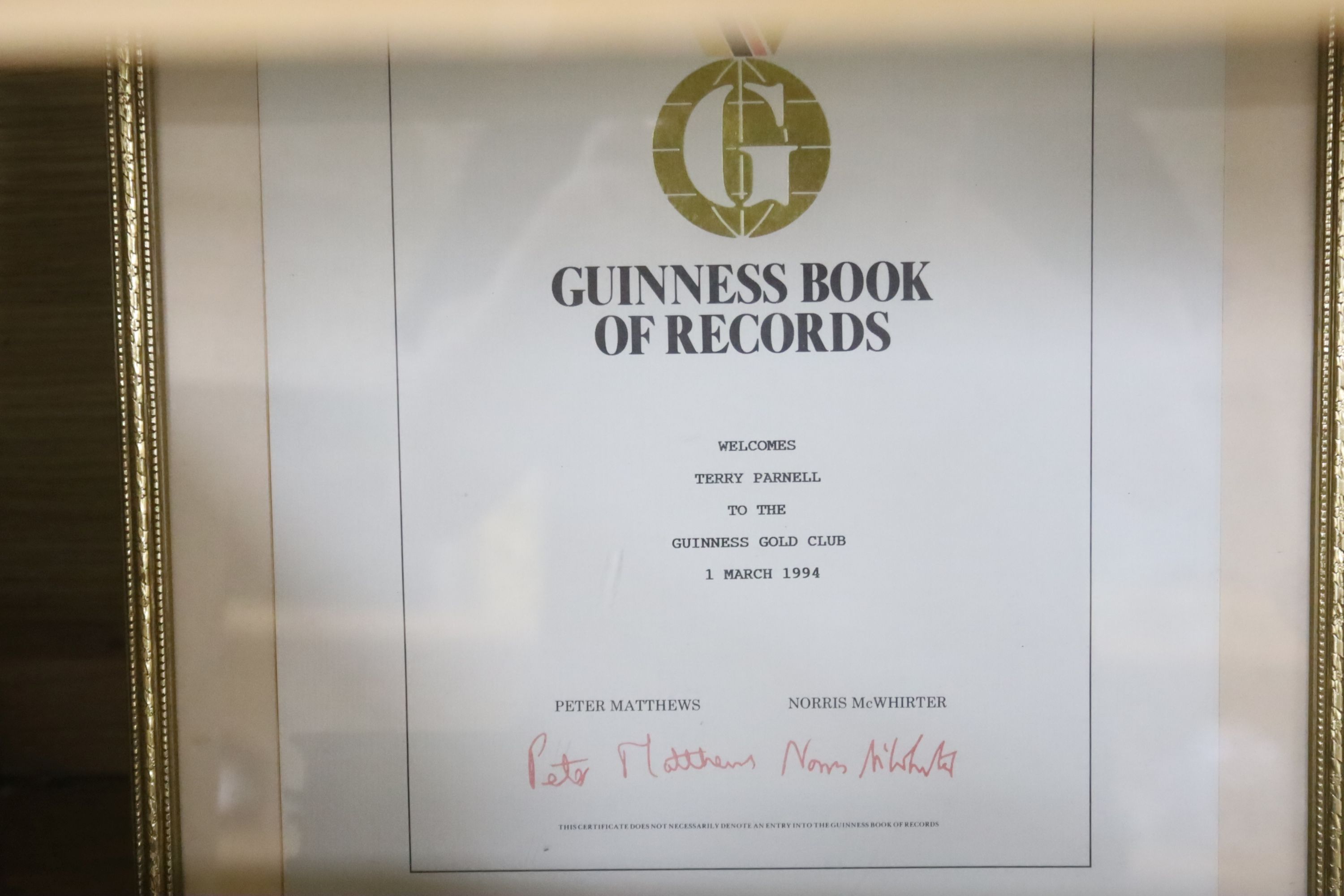 A Guiness Book of Records rare first edition 1955, first impression and nine others, together with a framed Guiness Book of Records Certificate dated 1st March 1994